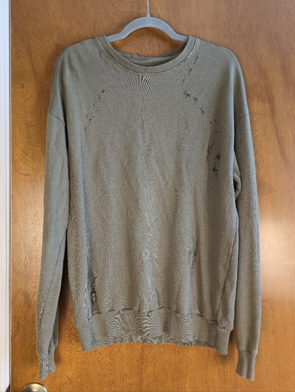 H&M Distressed Sweatshirt Khaki Green Size L Terry Cotton